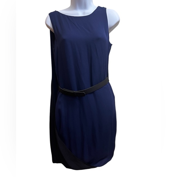 Halston Heritage silk mini shift dress draped Size 6 in Midnight/Black - Picture 4 of 8